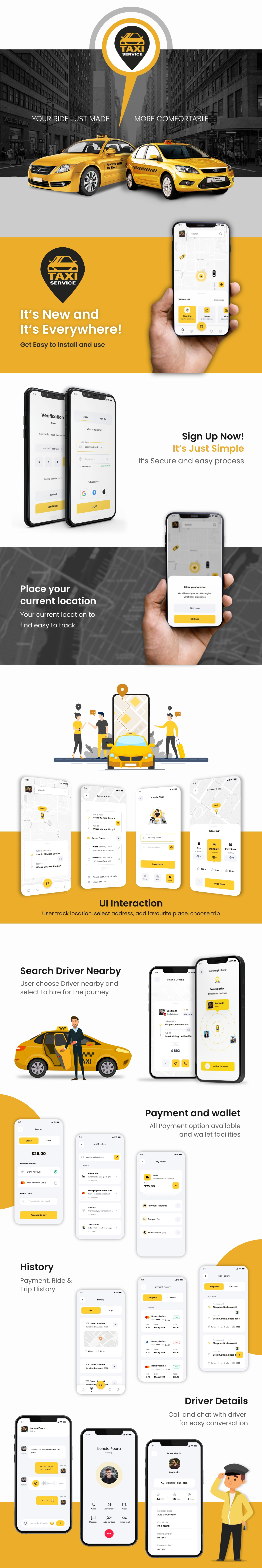 Flutter app - Taxi-booking app customer side with search, chatting, notifications & history features - 1